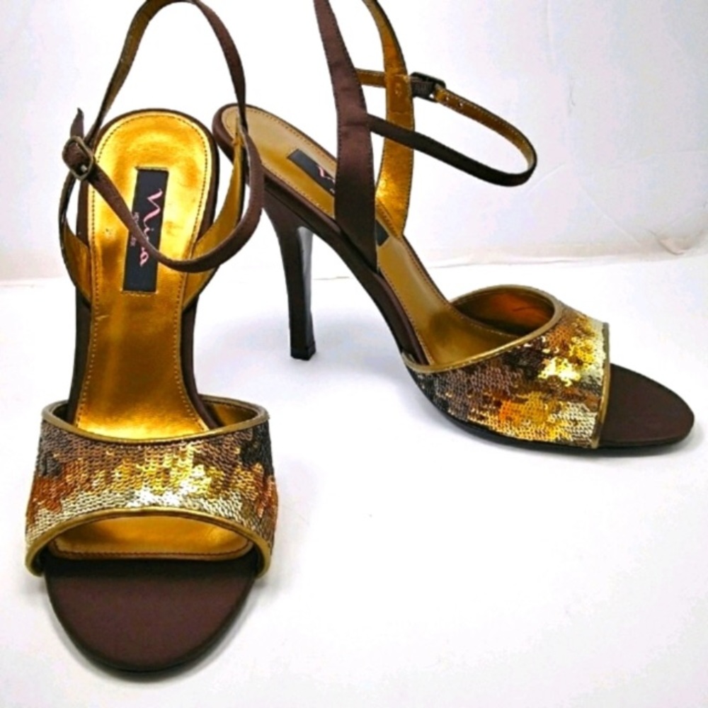 NINA Ombre Sequin Satin Salsa Stiletto Sandals